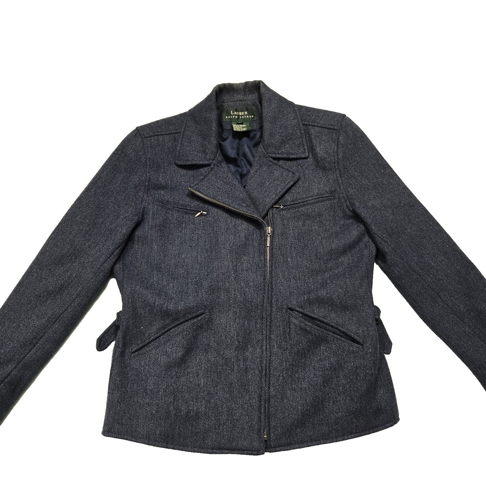Lauren Ralph Lauren Moto‎ Jacket Womens Size 6 Blue Asymmetrical Zip Lined